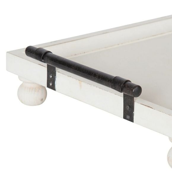 Off White Solid Wood Tray with Metal Handles & Feet - 16'' W x 12'' D x 3.75'' H - Picture 6 of 8